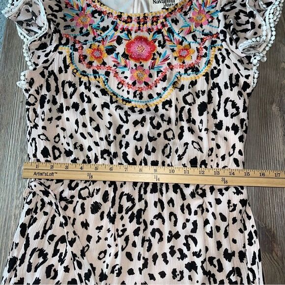 Savanna Jane Animal Print Mocha Black Floral Embroidery Romper - Picture 10 of 13